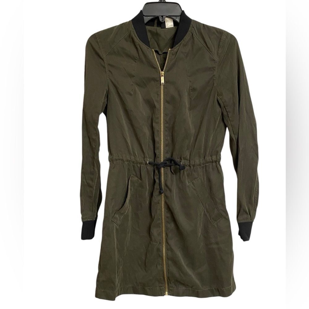 H&M Waist Tie Lightweight Bomber Jacket Womens 4 Army Green Military Chic Grunge